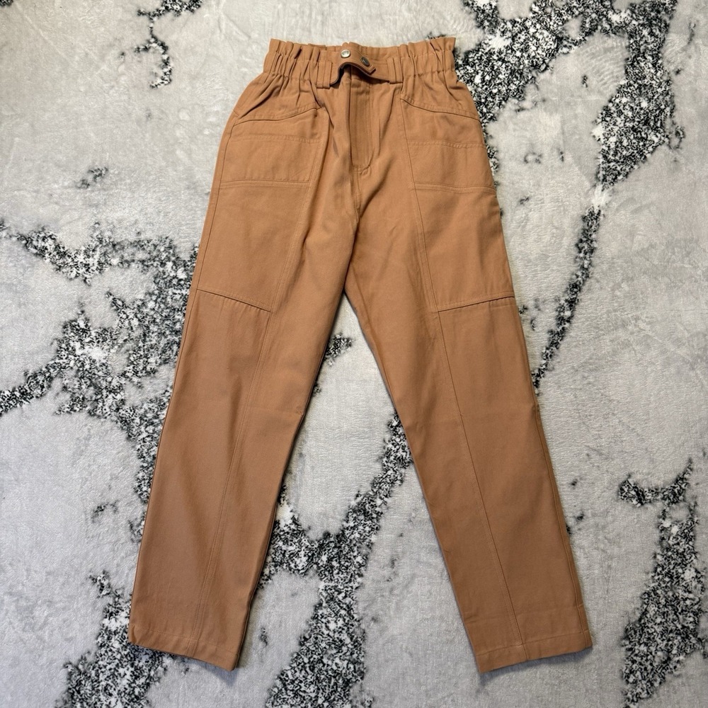 Elodie Pants Womens Size M Brown High Waisted Utility Tapered Fit 100% Cotton